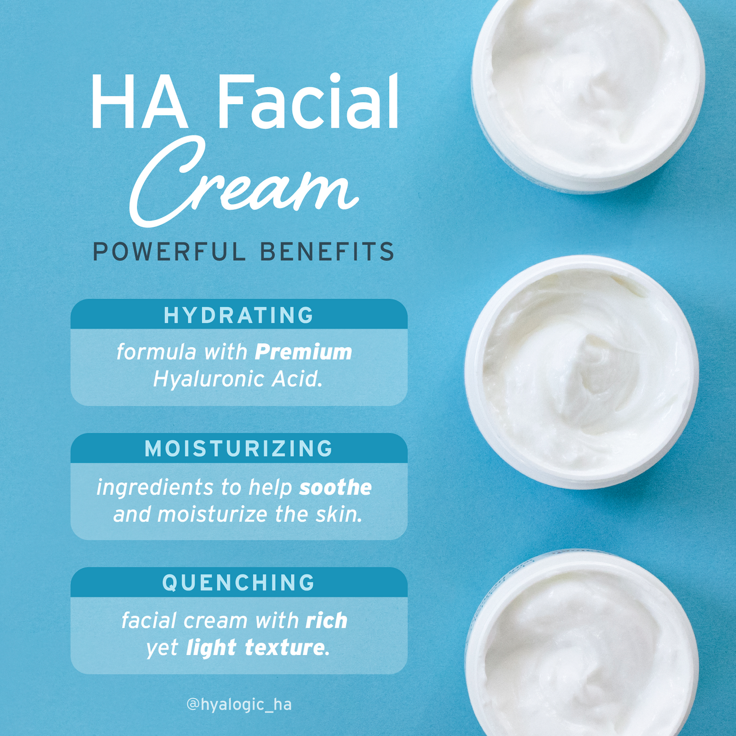 HA Facial Cream with Hyaluronic Acid Moisturizes & Nourishes Skin